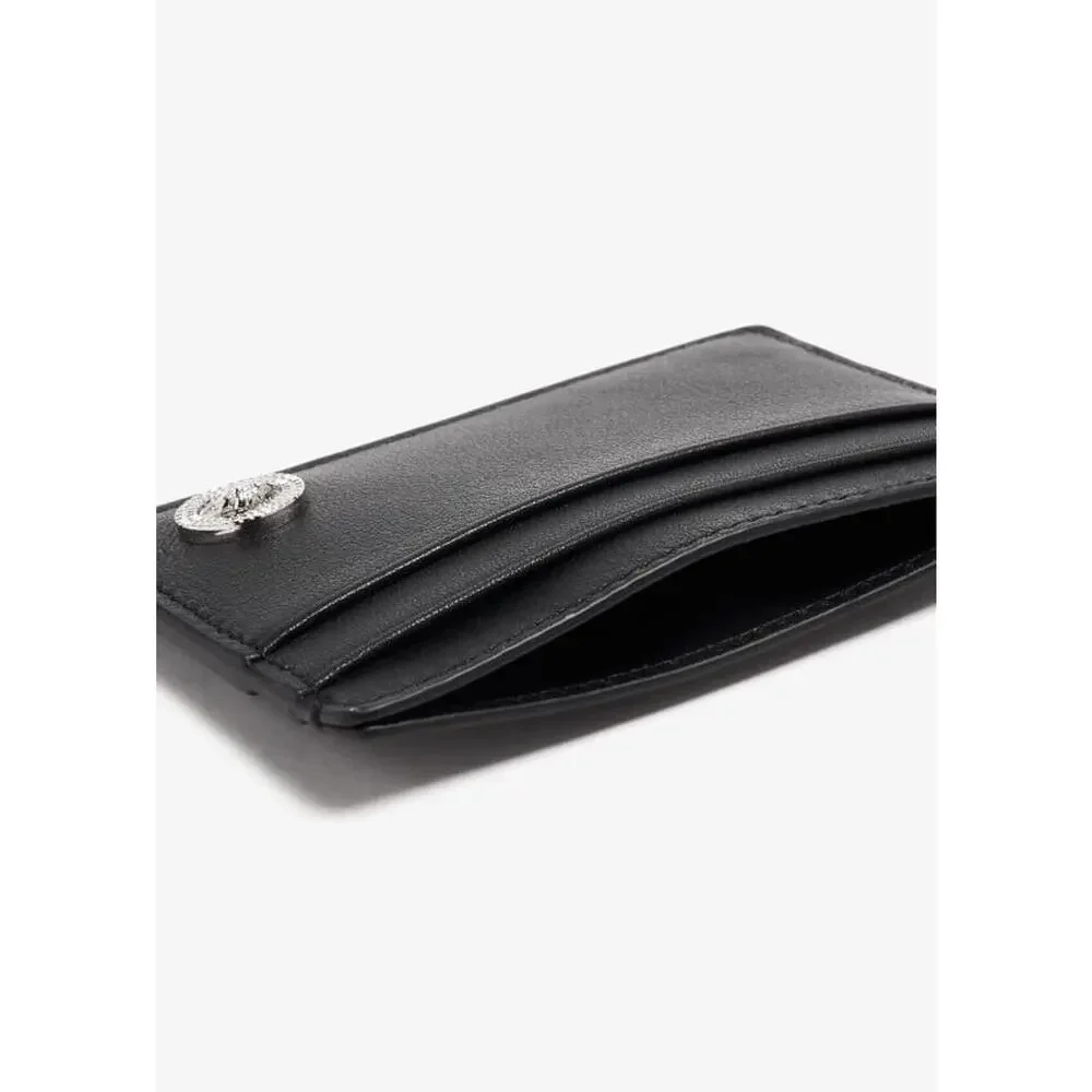 NIB Versace Medusa Silver Biggie Black Leather Credit Card Holder